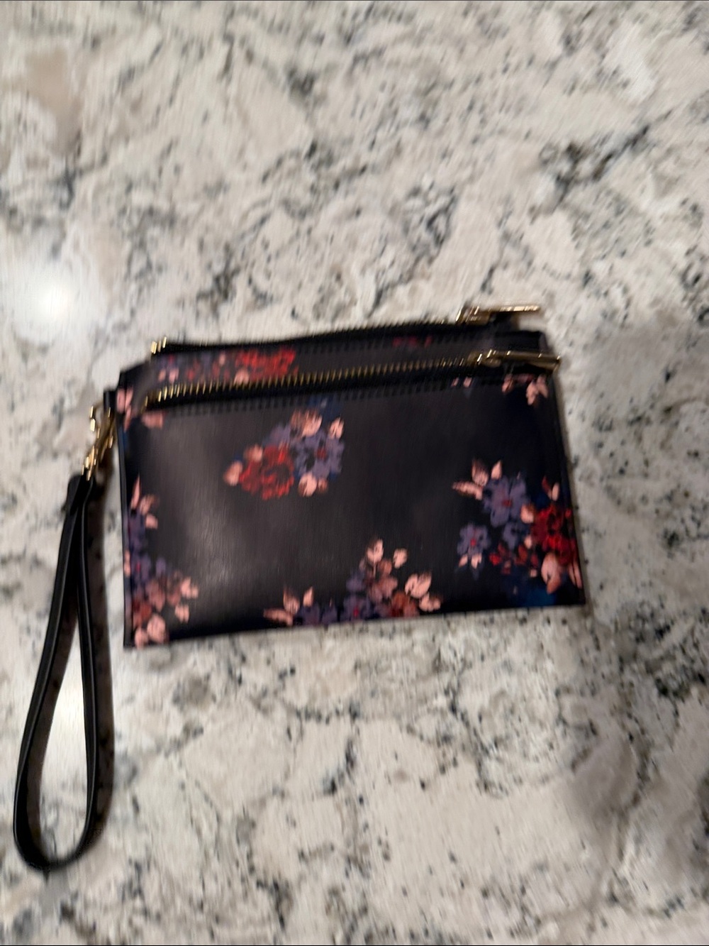 a new day Black Floral Wristlet Clutch with Gold Hardware